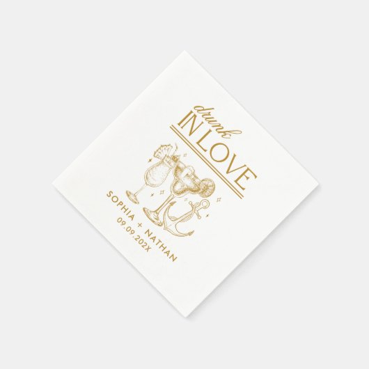 Drink in liefde gepersonaliseerde strand bruiloft  servet (Hoek)