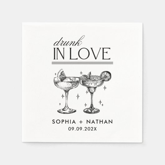 Drink in liefde gepersonaliseerde wijnglazen bruil servet (Voorkant)