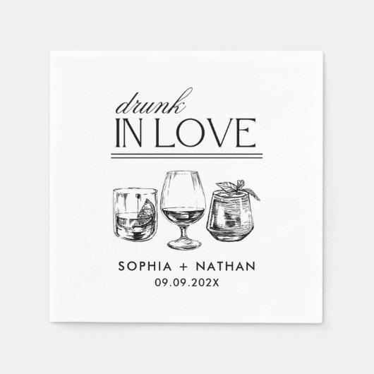 Drink in liefde gepersonaliseerde wijnglazen bruil servet (Voorkant)