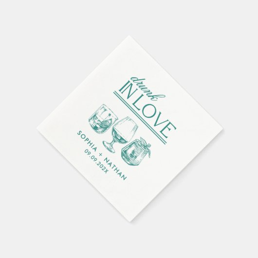Drink in liefde gepersonaliseerde wijnglazen bruil servet (Hoek)