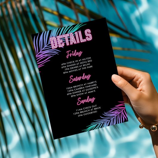 Drink in Liefde Neon Blauw & Roze Tropische Bach Kaart