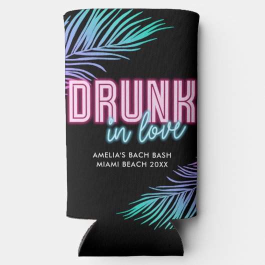 Drink in Liefde Neon Blauw & Roze Tropische Bach Seltzer Blikjeskoeler (Achterkant)