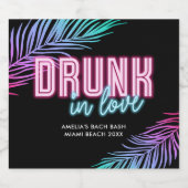Drink in Liefde Neon Blauw & Roze Tropische Bach Sparkling Wijnetiket (Enkel label)