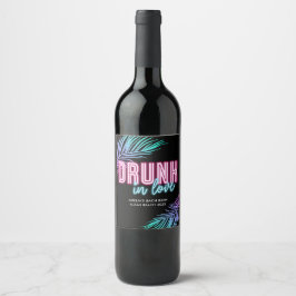 Drink in Liefde Neon Blauw & Roze Tropische Bach Wijn Etiket