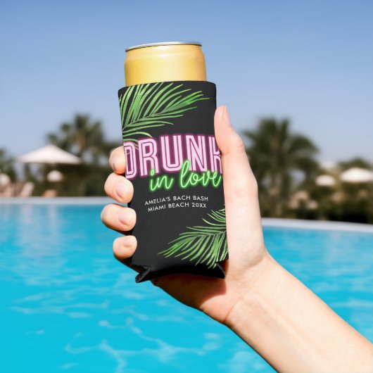 Drink in Liefde Neon Groen & Roze Tropische Bach Seltzer Blikjeskoeler (Insitu Zwembad)
