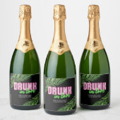 Drink in Liefde Neon Groen & Roze Tropische Bach Sparkling Wijnetiket (Flessen)