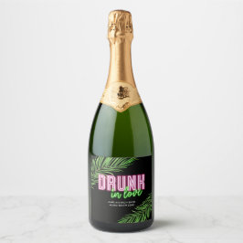 Drink in Liefde Neon Groen & Roze Tropische Bach Sparkling Wijnetiket