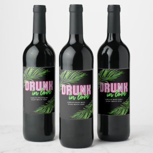 Drink in Liefde Neon Groen & Roze Tropische Bach Wijn Etiket