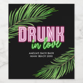 Drink in Liefde Neon Groen & Roze Tropische Bach Wijn Etiket (Enkel label)