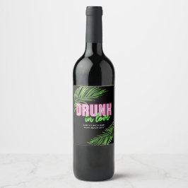 Drink in Liefde Neon Groen & Roze Tropische Bach Wijn Etiket