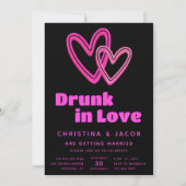 Drink in liefde Neon Pink Hearts Wedding Kaart (Voorkant)