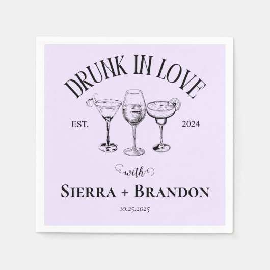 Drink in liefde Paarse gepersonaliseerde bruiloft  Servet (Voorkant)