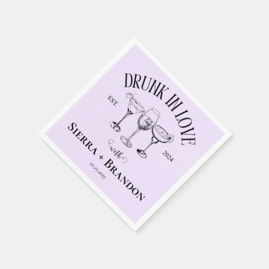 Drink in liefde Paarse gepersonaliseerde bruiloft  Servet (Hoek)