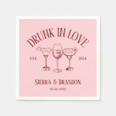 Drink in Liefde Rood & Roze Monogram Trouwservette Servet (Voorkant)