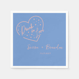 Drink in Liefde Roze & Blauw Monogram Trouwservett Servet