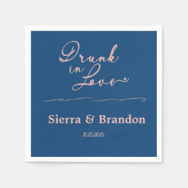 Drink in Liefde Roze & Blauw Monogram Trouwservett Servet