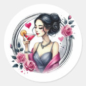 Drink in Liefde Vrijgezellenfeest Martini Design Ronde Sticker (Voorkant)