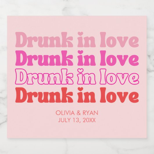 Drink in Liefde Vrijgezellenfeest Party Retro Pink Sparkling Wijnetiket (Enkel label)