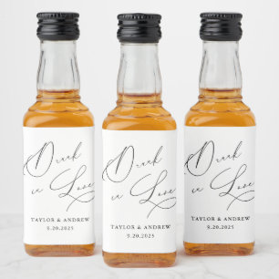 Drink in Liefde Zwart & Wit Trouwwijnfles Likeurfles Etiket