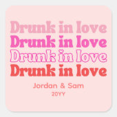 Drink in Love Bachelorette Party Retro Pink Vierkante Sticker (Voorkant)