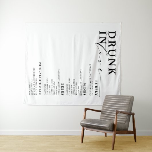 Drink in Love Black White WedBar Menu Sign Wandkleed (In Situ (horizontaal))