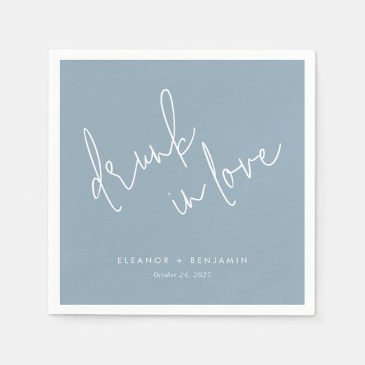 Drink in Love Dusty Blue Wedding Napkins Servet (Voorkant)