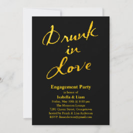 Drink in Love Engagement Party Invitation Gold Kaart