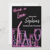 Drink in Love Neon Bachelorette Invitation Kaart (Voorkant)
