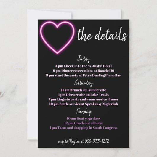 Drink in Love Neon Bachelorette Invitation Kaart (Achterkant)
