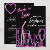 Drink in Love Neon Bachelorette Invitation Kaart (Voorkant / Achterkant)
