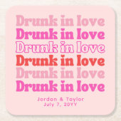 Drink in Love Personalized Retro Pink Wedding Kartonnen Onderzetters (Voorkant)