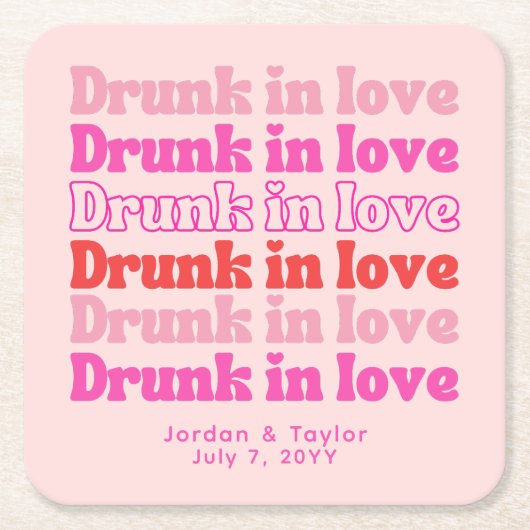 Drink in Love Personalized Retro Pink Wedding Kartonnen Onderzetters (Voorkant)