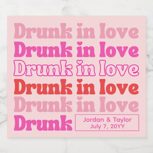 Drink in Love Retro Pink Wedding Reception Likeurfles Etiket (Enkel label)
