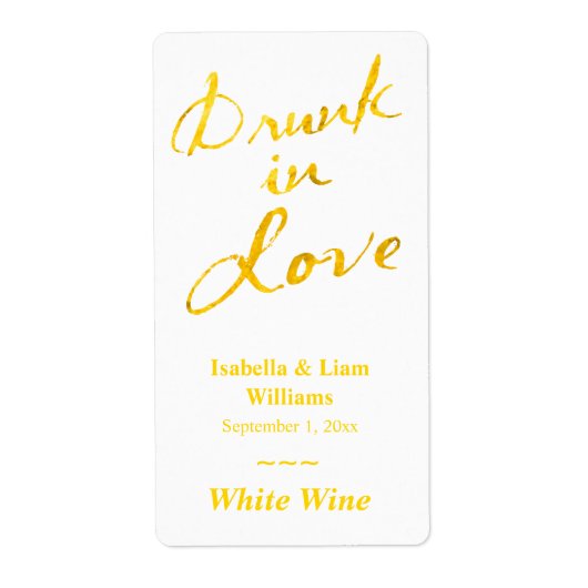 Drink in Love Wine Label - goud & wit (Voorkant)