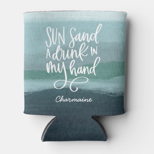 Drink in Mijn hand | Aangepaste blauwe Abstracte k Blikjeskoeler (Voorkant)