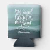 Drink in Mijn hand | Aangepaste blauwe Abstracte k Blikjeskoeler (Achterkant)