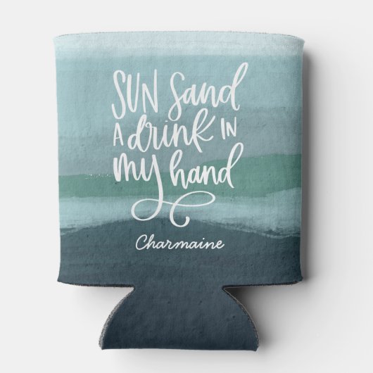 Drink in Mijn hand | Aangepaste blauwe Abstracte k Blikjeskoeler (Achterkant)