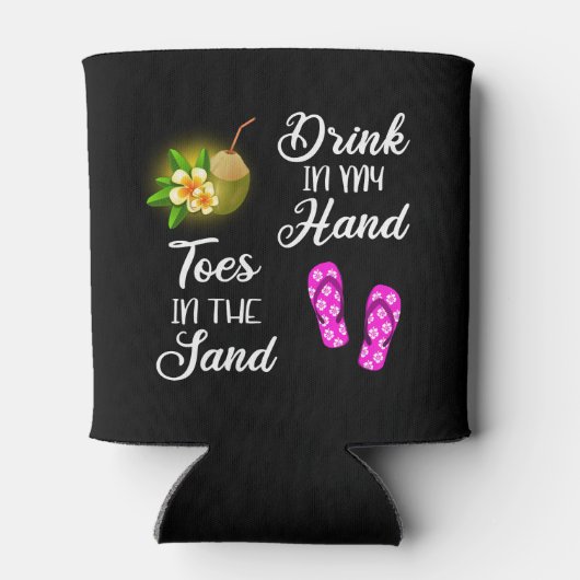 Drink in mijn hand, tenen in het zand blikjeskoeler (Achterkant)