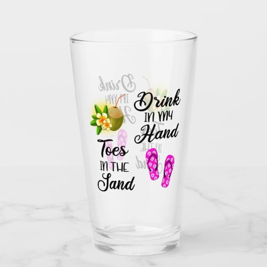 Drink in mijn hand, tenen in het zand glas (Voorkant)
