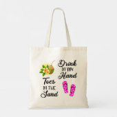 Drink in mijn hand, tenen in het zand tote bag (Achterkant)