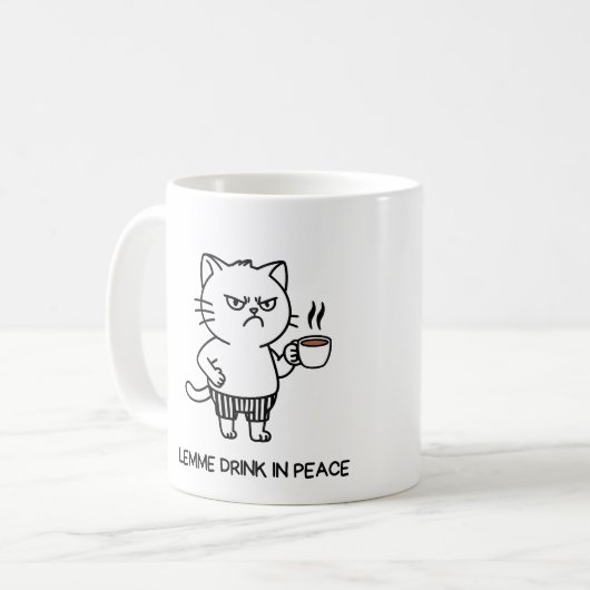 Drink in Vrede Introvert Koffie Grumpy Cat Mok (Voorkant links)