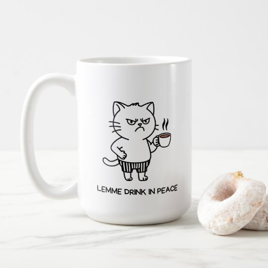 Drink in Vrede Introvert Koffie Mopperende Kat Mok (Met donut)