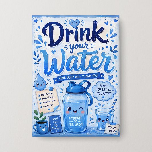 Drink je water button (Voorkant)
