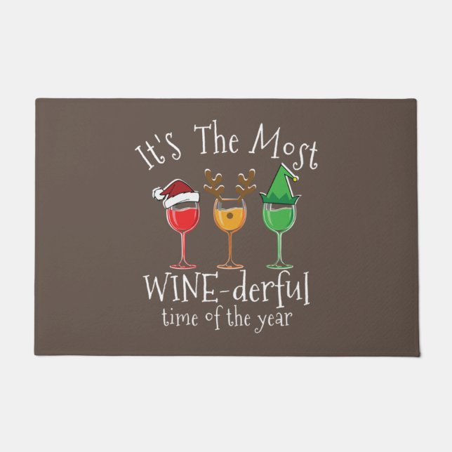 Drink kerstwijn Shirt Xmas Alcohol Pajama PJ Deurmat (Voorkant)