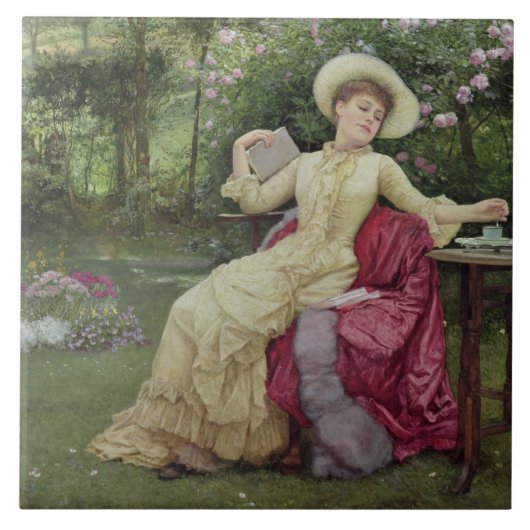 Drink koffie en lezen in de tuin (m/v tegeltje (Voorkant)