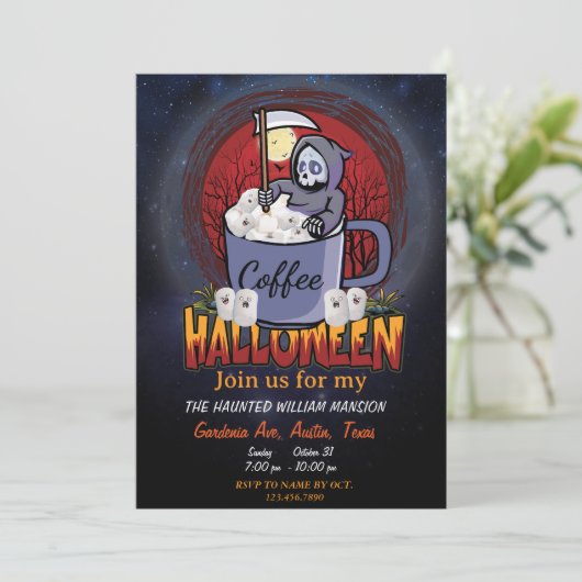 Drink koffie en wees een angstaanjagend Halloween  Kaart (Staand voorkant)