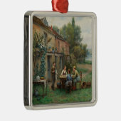 Drink koffie in de tuin (Frans landschap) Metalen Ornament (Rechts)