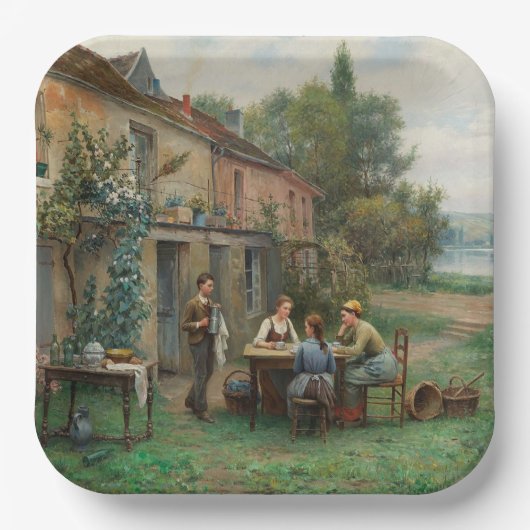 Drink koffie in de tuin (Frans landschap) Papieren Bordje (Voorkant)