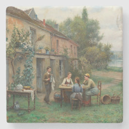 Drink koffie in de tuin (Frans landschap) Stenen Onderzetter