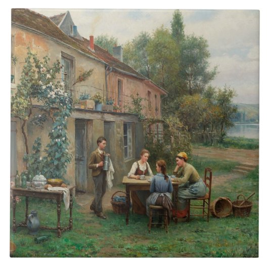 Drink koffie in de tuin (Frans landschap) Tegeltje (Voorkant)